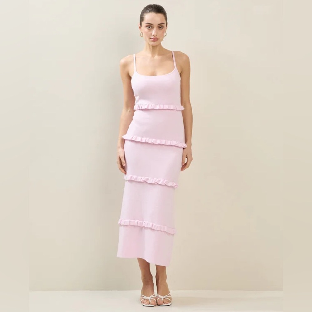 Boutique Blush Pink Tiered Ruffle Midi Dress – Size Small – NWT - Picture 2 of 6